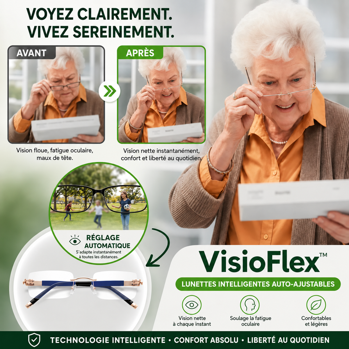 VisioFlex™ Lunettes Intelligentes Auto-Ajustables | Voyez clairement à toutes les distances, sans ordonnance ni lunettes coûteuses